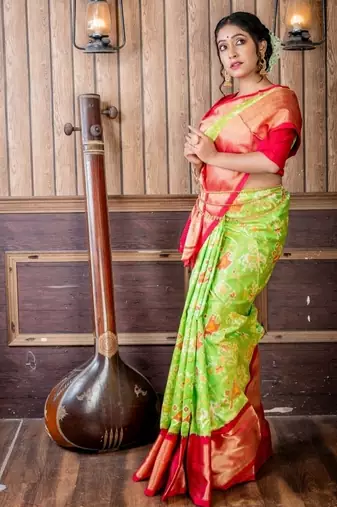 green hand woven silk blend zari work all seasons sarees