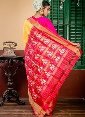 yellow hand woven silk blend zari work all seasons sarees 4