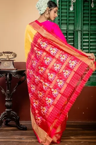 yellow hand woven silk blend zari work all seasons sarees
