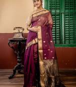 wine hand woven silk blend cotton zari work all seasons sarees