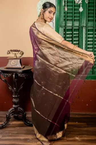 wine hand woven silk blend cotton zari work all seasons sarees