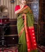 green hand woven silk blend cotton zari work all seasons sarees