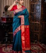 green hand woven silk blend cotton zari work all seasons sarees
