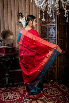 green hand woven silk blend cotton zari work all seasons sarees 3