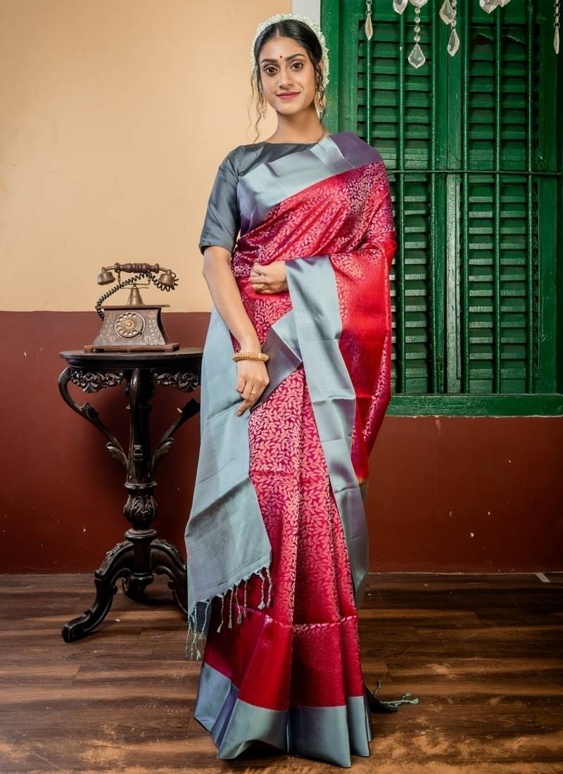 maroon hand woven silk blend zari work all seasons sarees
