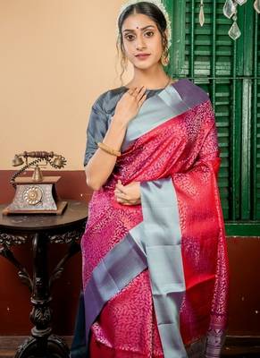 maroon hand woven silk blend zari work all seasons sarees 2