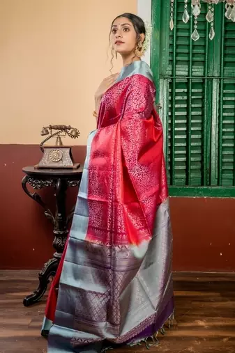 maroon hand woven silk blend zari work all seasons sarees