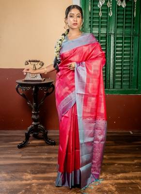 red hand woven silk blend zari work all seasons sarees 1