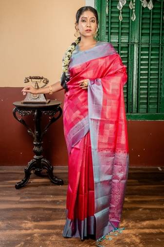 red hand woven silk blend zari work all seasons sarees