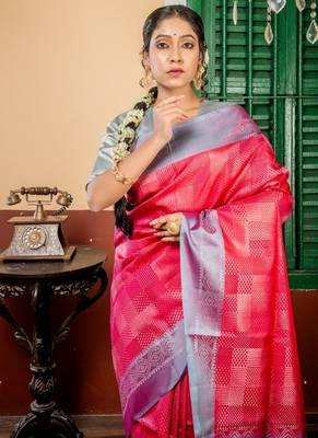 red hand woven silk blend zari work all seasons sarees 2