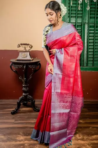 red hand woven silk blend zari work all seasons sarees