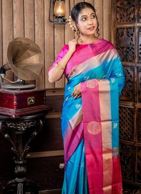 multicolor hand woven silk blend zari work all seasons sarees 1