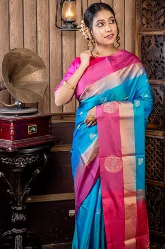 multicolor hand woven silk blend zari work all seasons sarees