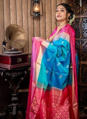 multicolor hand woven silk blend zari work all seasons sarees 2
