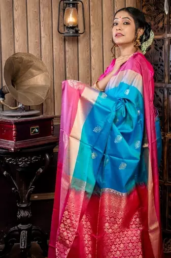 multicolor hand woven silk blend zari work all seasons sarees
