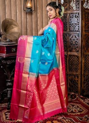 multicolor hand woven silk blend zari work all seasons sarees 3