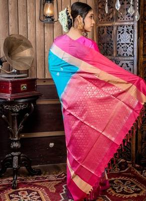 multicolor hand woven silk blend zari work all seasons sarees 4