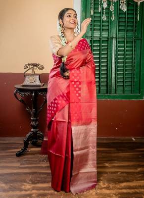 maroon hand woven silk blend zari work all seasons sarees 1