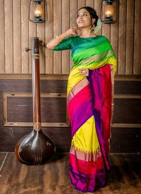 green hand woven silk blend zari work all seasons sarees 1