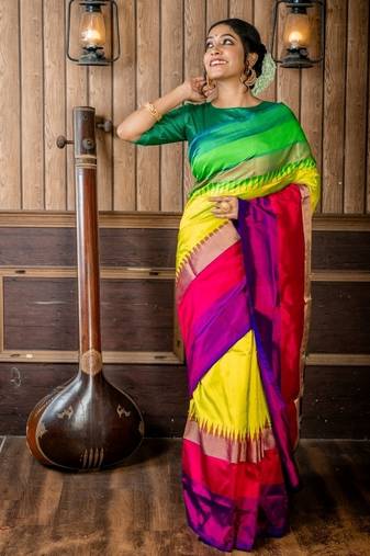 green hand woven silk blend zari work all seasons sarees