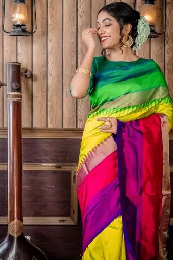 green hand woven silk blend zari work all seasons sarees
