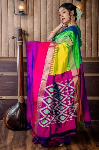 green hand woven silk blend zari work all seasons sarees