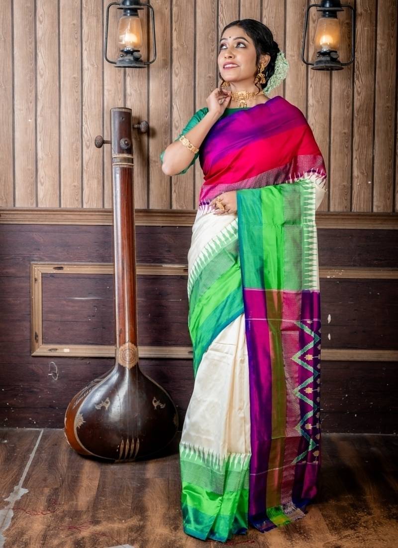 off white hand woven silk blend zari work all seasons sarees