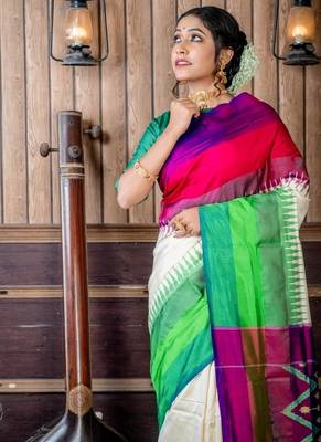 off white hand woven silk blend zari work all seasons sarees 2