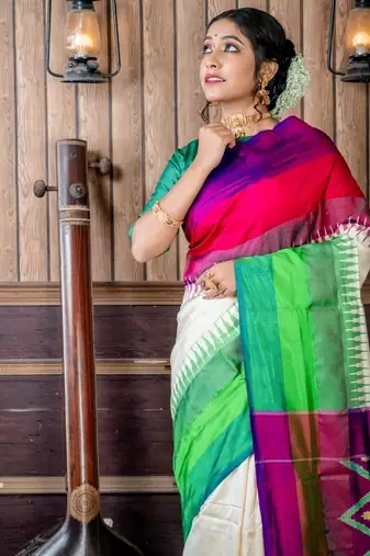 off white hand woven silk blend zari work all seasons sarees