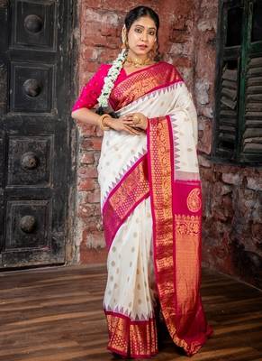 off white hand woven silk blend zari work all seasons sarees 1