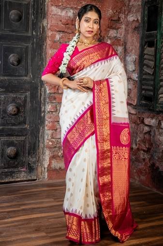 off white hand woven pure silk blend zari work all seasons sarees