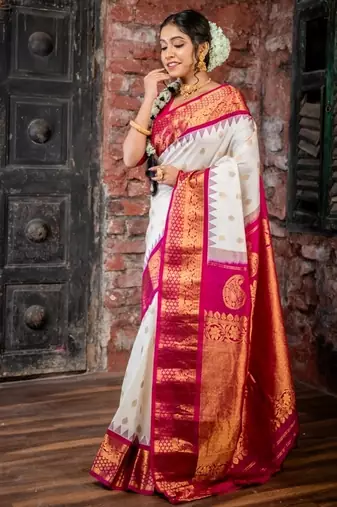 off white hand woven silk blend zari work all seasons sarees