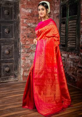 red hand woven silk blend zari work all seasons sarees 1
