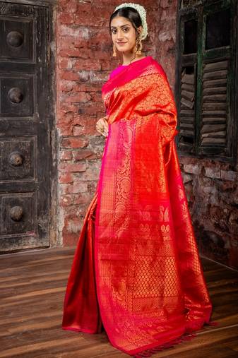 red hand woven pure silk blend zari work all seasons sarees