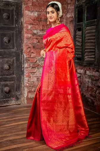 red hand woven silk blend zari work all seasons sarees