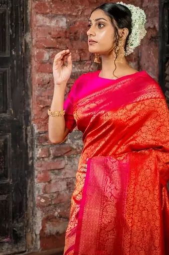 red hand woven silk blend zari work all seasons sarees