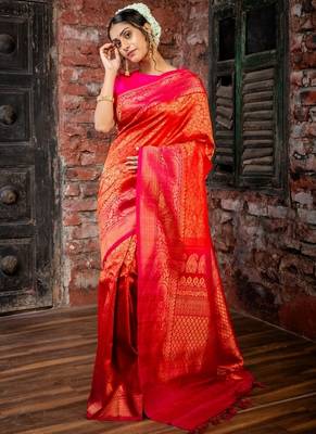 red hand woven silk blend zari work all seasons sarees 3