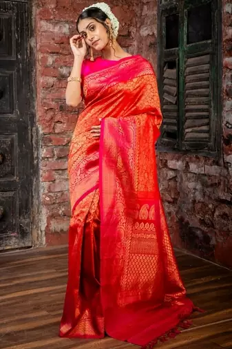 red hand woven silk blend zari work all seasons sarees