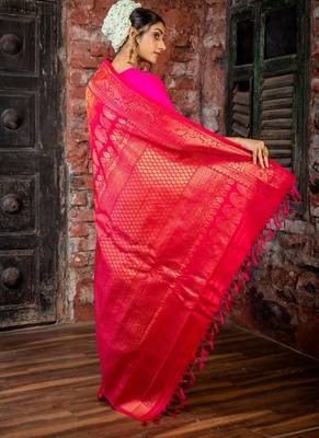 red hand woven silk blend zari work all seasons sarees 4