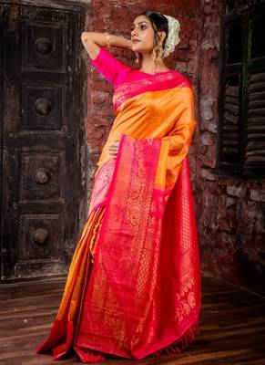 multicolor hand woven silk blend zari work all seasons sarees 3