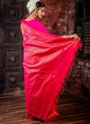 multicolor hand woven silk blend zari work all seasons sarees 4
