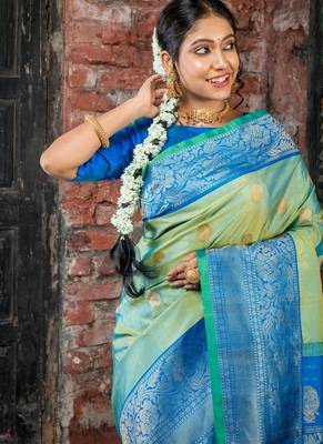 multicolor hand woven silk blend zari work all seasons sarees 2