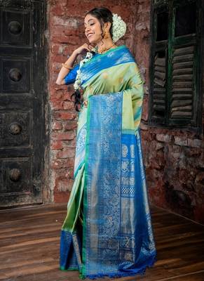 multicolor hand woven silk blend zari work all seasons sarees 3