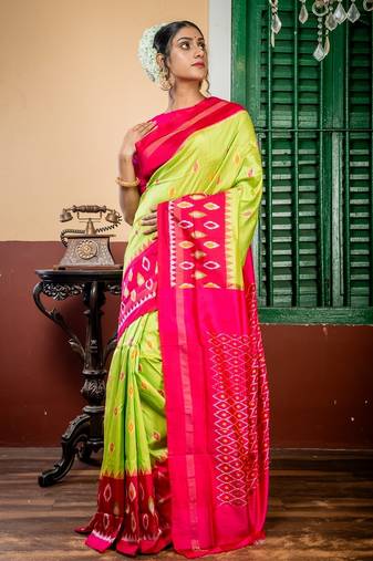 green hand woven silk blend zari work all seasons sarees