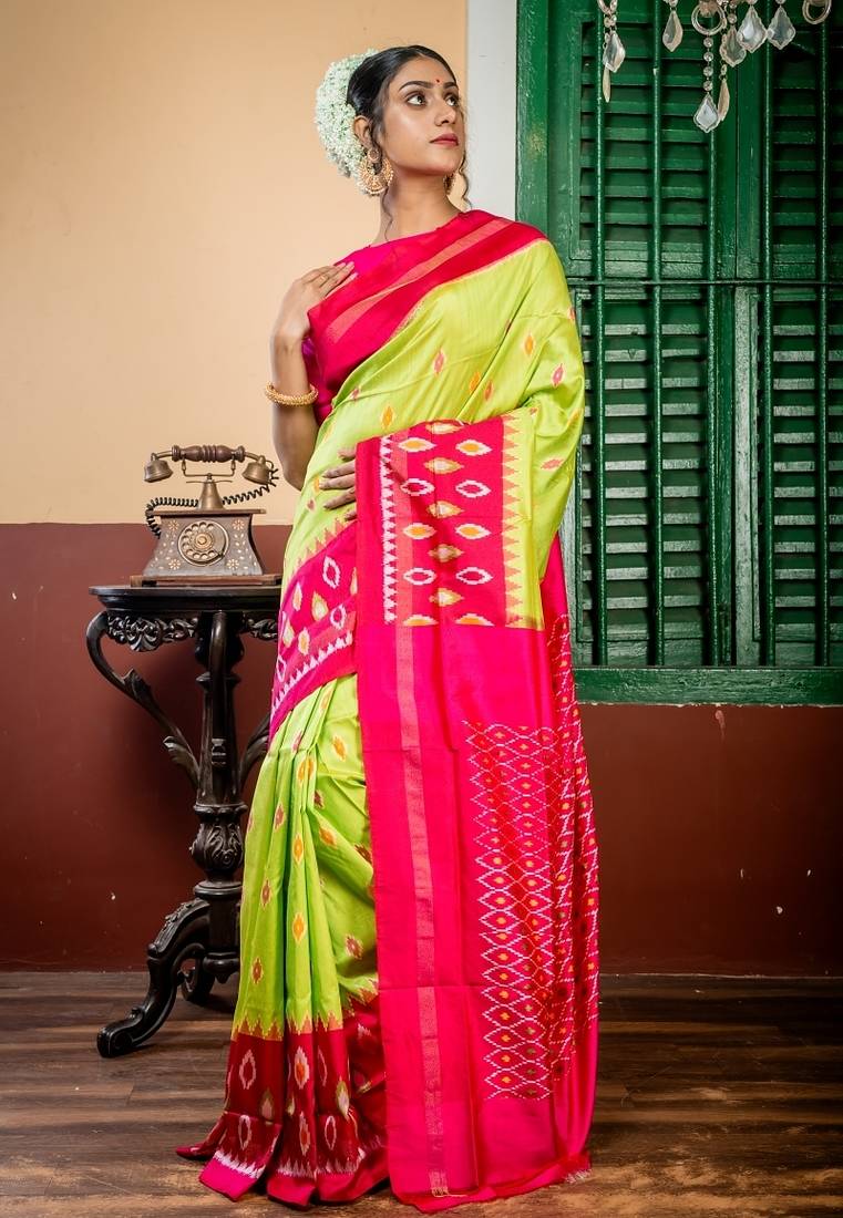 green hand woven silk blend zari work all seasons sarees