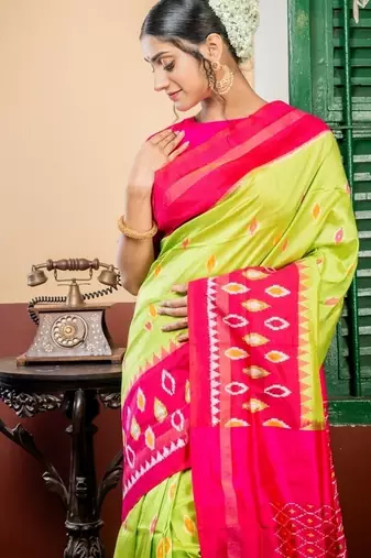 green hand woven silk blend zari work all seasons sarees