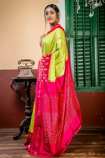 green hand woven silk blend zari work all seasons sarees