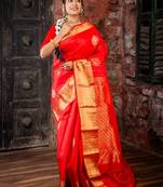 red hand woven silk blend zari work all seasons sarees