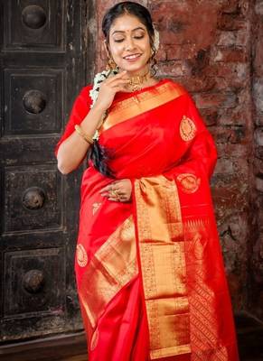 red hand woven silk blend zari work all seasons sarees 2