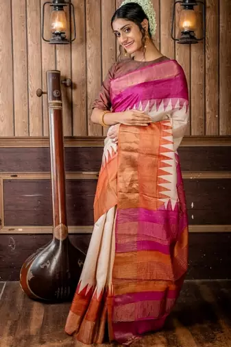 beige woven tussar silk blend zari work all seasons sarees